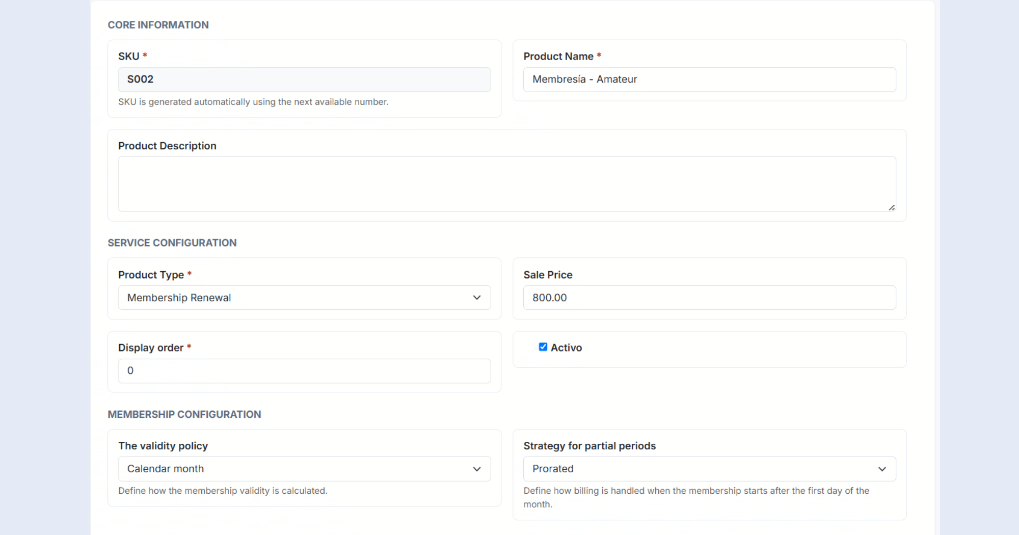 KainoBox membership configuration screen