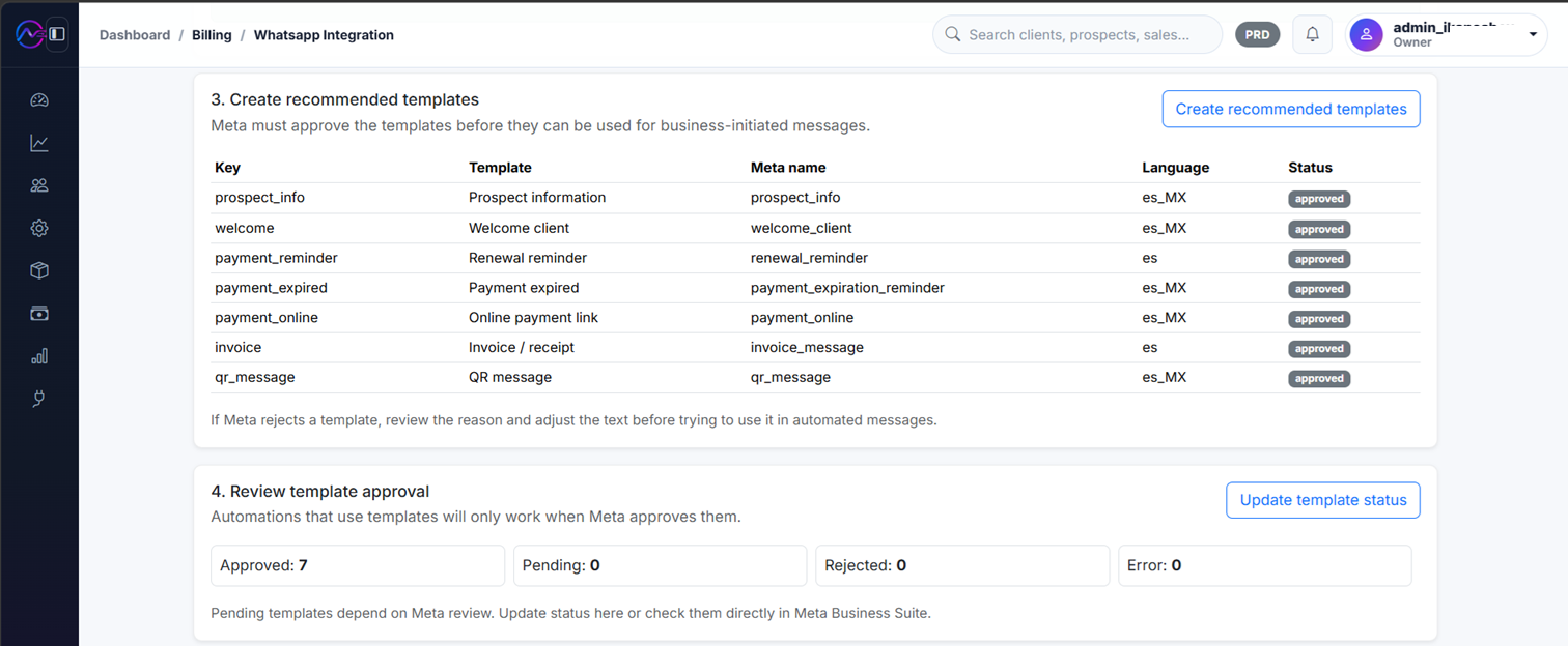 WhatsApp message templates in KainoBox