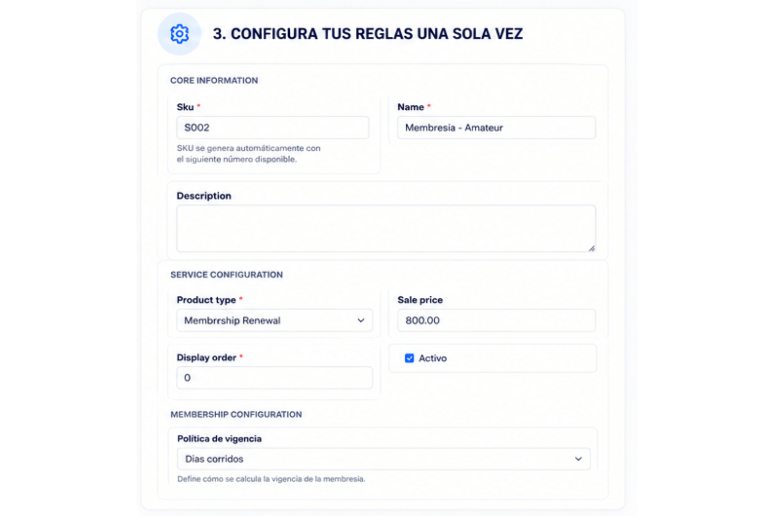 Pantalla de configuración de membresías de KainoBox