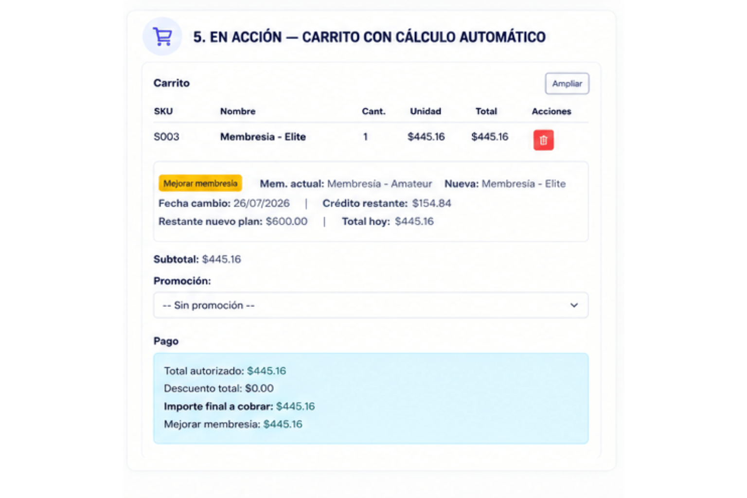Carrito de KainoBox con cálculo actualizado de membresía y total a pagar